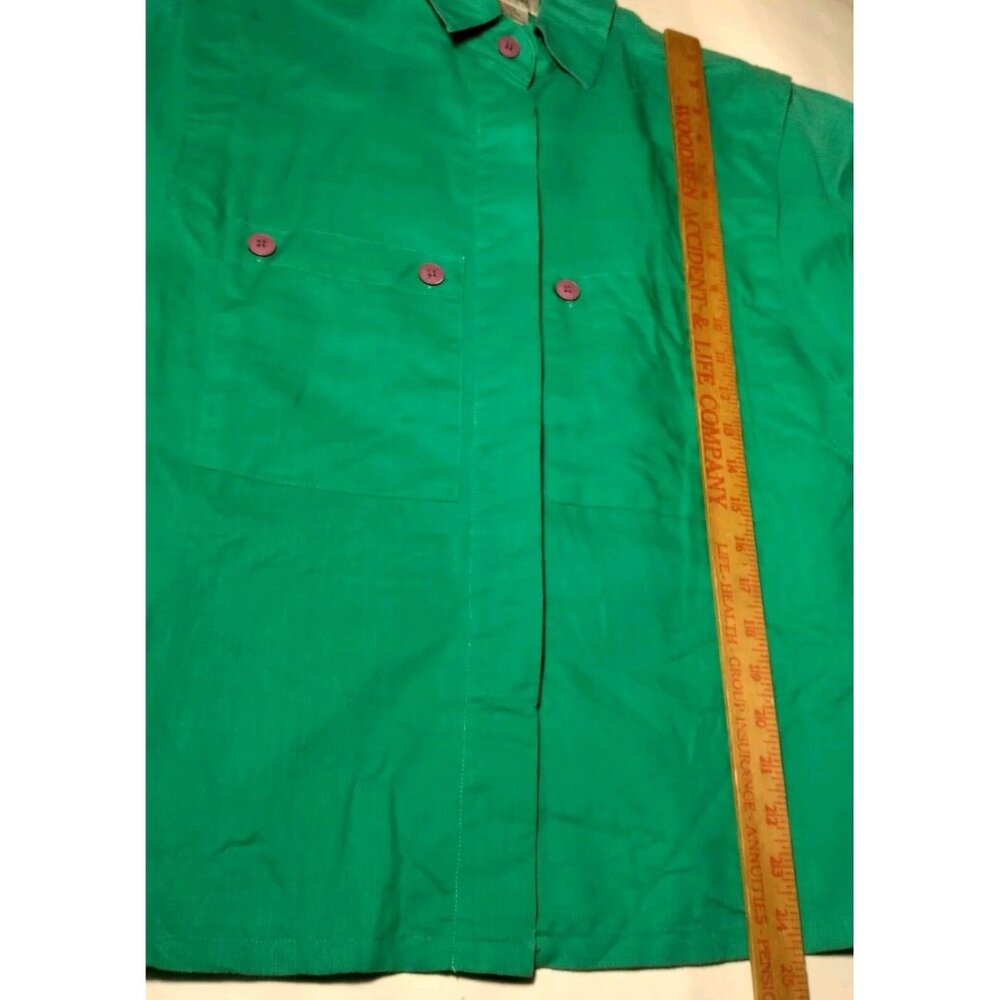 Bonnie Boerer Unlimited Blouse S Green Button Nautical Porthole Palm Tree Cruise - Picture 4 of 16